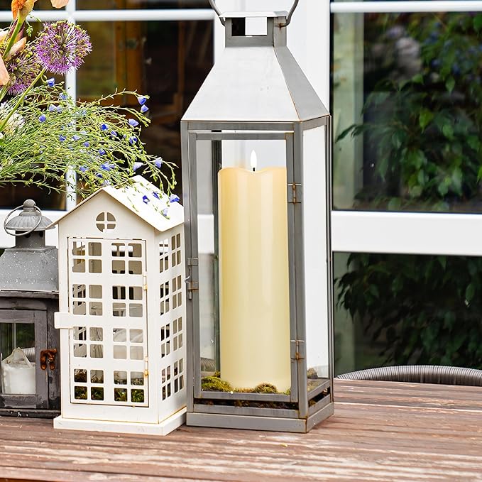 4" x12" Outdoor Waterproof Candles with Timer, Large Pillar Candles Battery Operated, Plastic Tall Flameless Candles for Garden Patio Porch Home Party, Ivory 1Pack