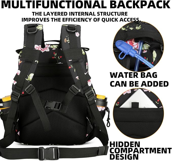 25L Tactical Military Backpack Small Travel Rucksack for Men and Women Assault Pack Bug Out Bag Molle Daypack Gym Backpack with Bottle Holder (Peony)