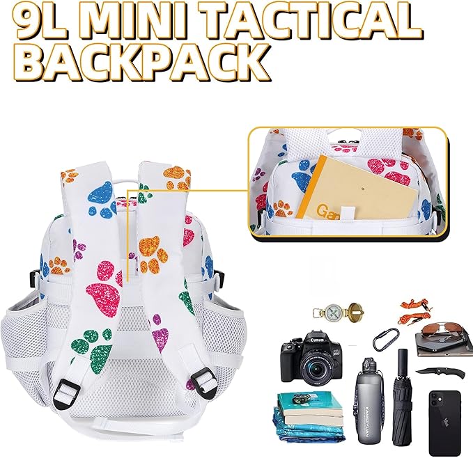 9L Mini Tactical Backpack for Men and Women, Tactical Backpack Small for Hiking, Small Tactical Bag (Colorful Cat's Paw)