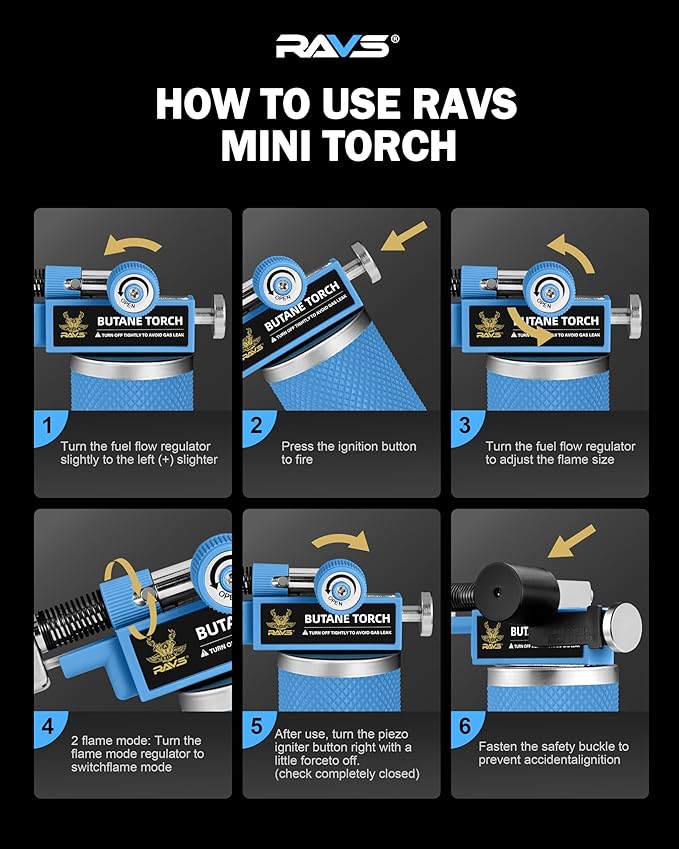 RAVS 2 Flame Mode Butane Torch, Kitchen Torch Lighter for Creme Brulee, Mini Torch with Adjustable Flame, Refillable Soldering Torches for Welding, Resin Art, Blue Cooking torch Butane not Include