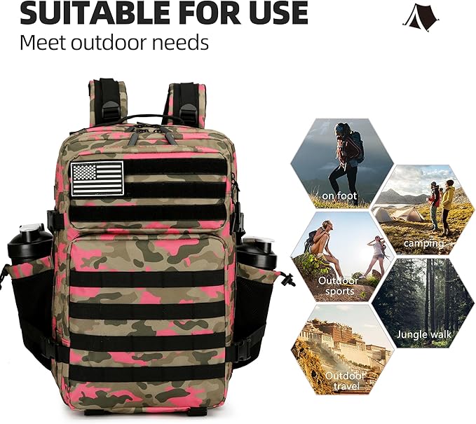45L Tactical Assault Backpack 3 day assault pack with Molle Waterproof backpack Rucksack for Tactical Backpacks (Pink Camo)