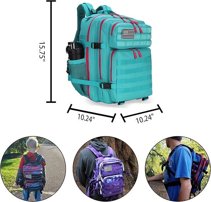 25L Tactical Military Backpack Small Travel Rucksack for Men and Women Assault Pack Bug Out Bag Molle Daypack Gym Backpack with Bottle Holder (Neon Teal)