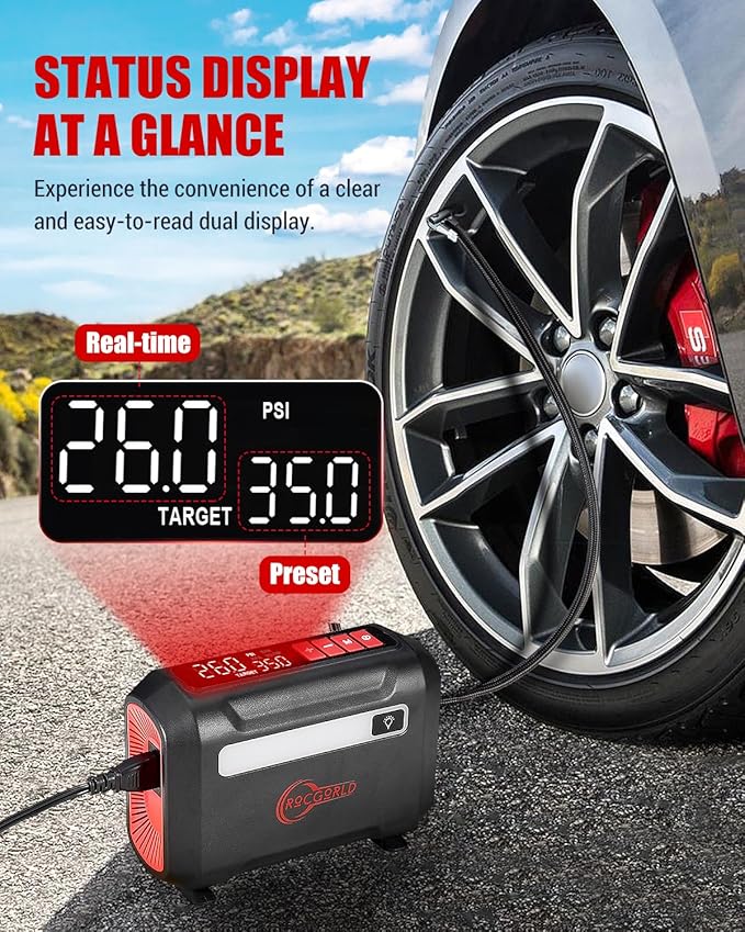 R8 Tire Inflator Portable Air Compressor, DC 12V Air Compressor Portable with Large Dual Digital Screen, 3X Faster Inflation Air Pump for Car, Bike, Ball, Motor