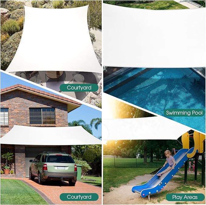 10' x 13' Sun Shade Sail, Rectangle Waterproof Canopy Awning UV Block Sunshade for Outdoor Patio Garden Terrace Backyard Pergola Sunscreen (White) (Customization Acceptable)