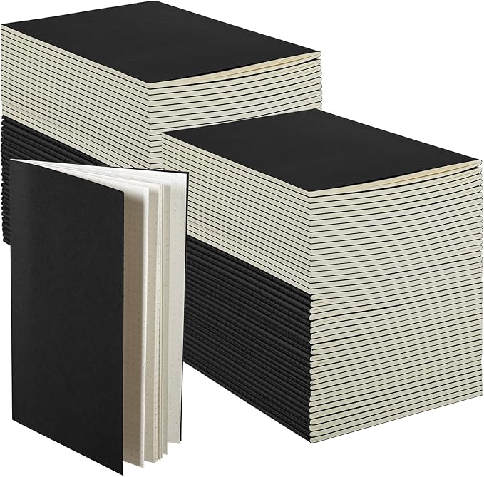100 Pcs Kraft Notebook Journals 5.5 Inch x 8.3 Inch A5 Softcover Notebooks Bulk for Writing Sketch Office Notepad with 60 Pages 30 Sheets (Black,Dot)