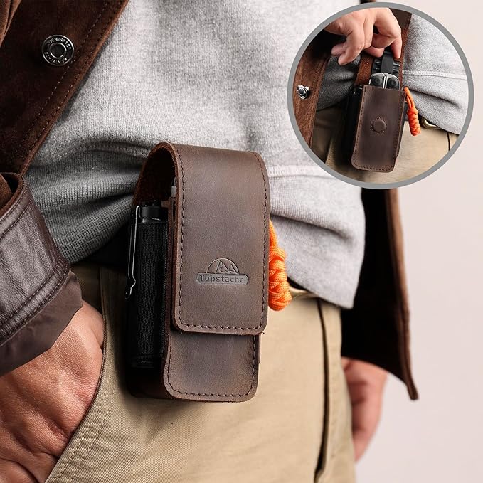 Topstache Leather Multitool Sheath for Belt - Multitool Holster for Belt - Multitool Pouch Fits Folding Tool - Magnetic Closure EDC Belt Organizer - EDC Belt Pouch - Multitool Holder, DarkBrown