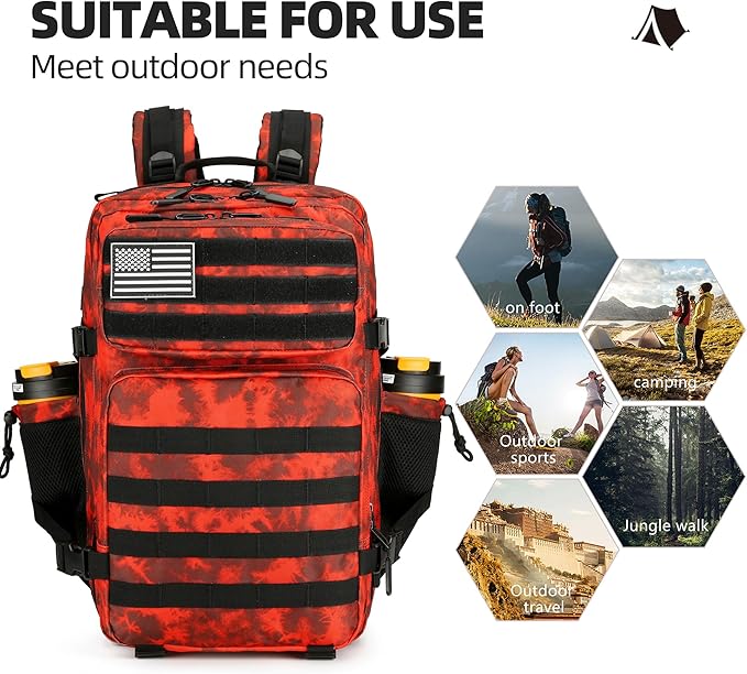 45L Tactical Assault Backpack 3 day assault pack with Molle Waterproof backpack Rucksack for Tactical Backpacks (Red water pattern)