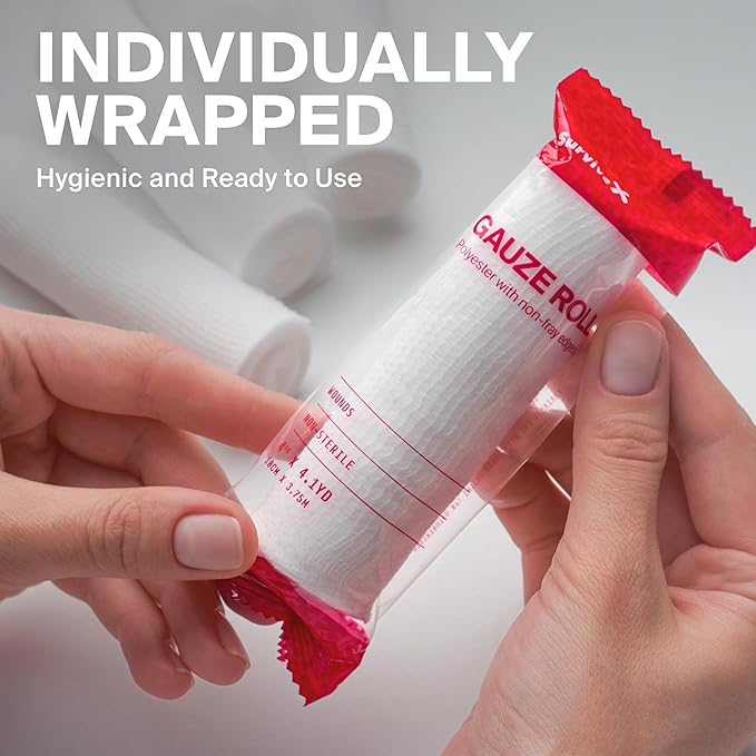 4" Stretch Gauze Roll – Conforming Medical Bandage Wrap for Wound Care, First Aid, and Injury Dressing, 24 Count