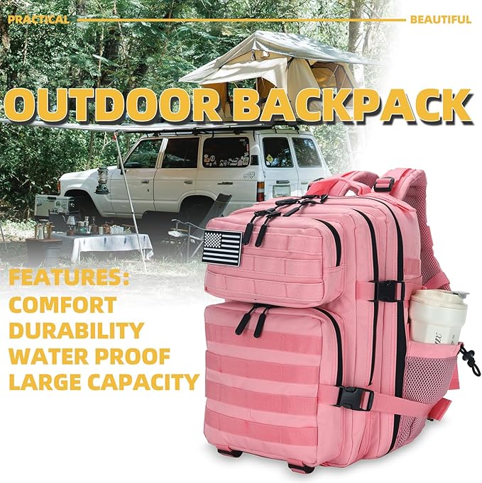 25L Tactical Backpack for Men Women Military Backpack Army Assault Pack Molle Backpack Small Bug Out Bag Travel Rucksack Daypack (Pink)