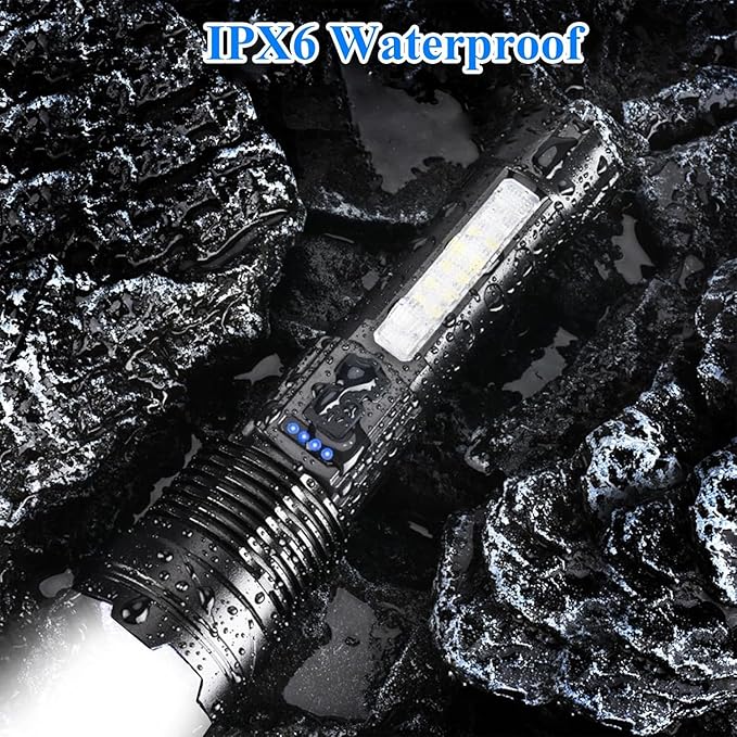 Rechargeable Flashlights 980,000L High Lumens, Super Bright Led Tactical Flashlight Battery Powered with 7 Modes, Side Light, USB C, Waterproof, Zoomable, Powerful Handheld Flash Light