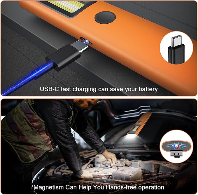 3IN1 EDC Pocket LED Flat Flashlight, USB-C Rechargeable 500 Lumens Compact Bright Handheld Flash Lights, Aluminum Alloy Material with Magnet for Hiking Work and Emergency (Orange)