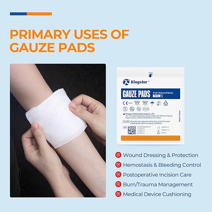 100 Pack Sterile Gauze Pads 3x3 Inch 12-Ply, 100% Cotton Large Gauze Sponges for Wound Care, Highly Absorbent Bulk Hospital-Grade First Aid & Surgical Dressing