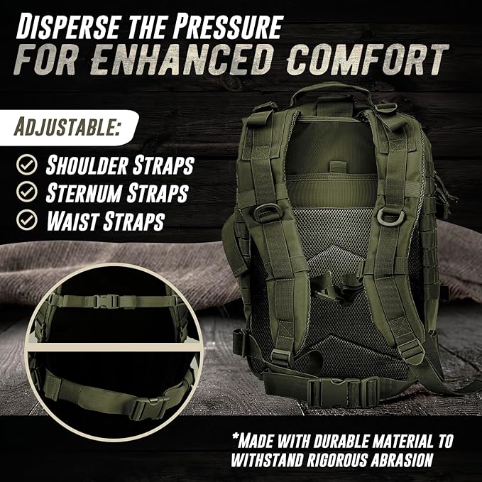 Tru Salute 45L Military Tactical Backpack Large Army 3 Day Assault Pack Molle Bug out Bag Rucksack (Amy Green)