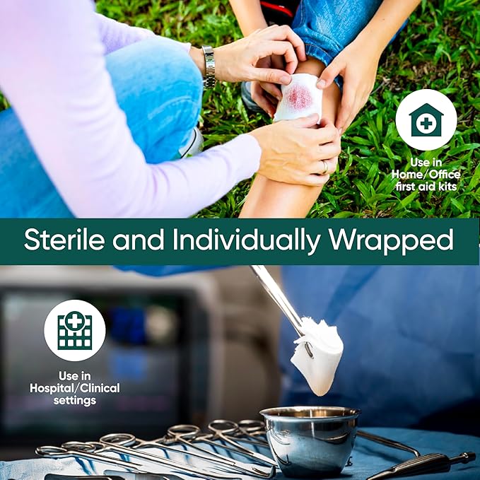 100 pc Large Gauze Pads 4x4 Sterile for Wounds Bulk | Includes 15 Alcohol Wipes & 1 Medical Tape | Non Stick Gauze Pads Sponges | Breathable Mesh First Aid Medical Supplies for Wound Care