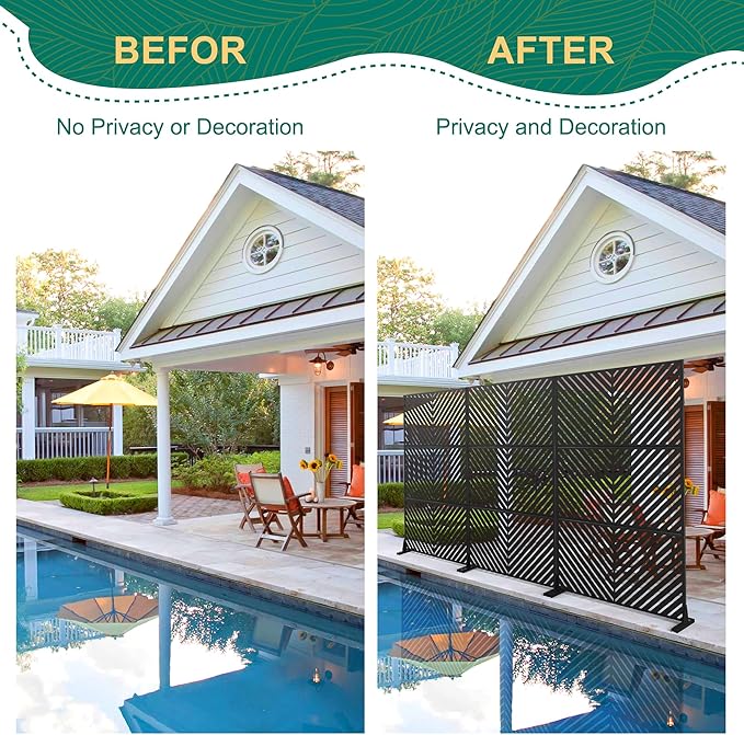 72" H47" W Metal Outdoor Privacy Screen - Freestanding, Decorative Fence (3 Panels)