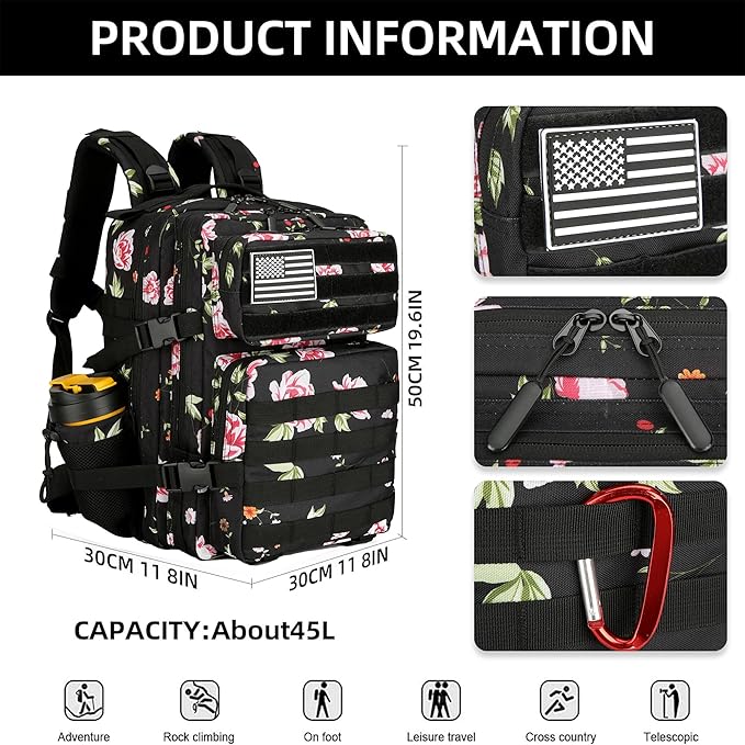 45L Military Tactical Backpack Hiking Backpacks Tactical Gear Camo Back Pack Army Molle Bag Rucksack Fitness Daypack