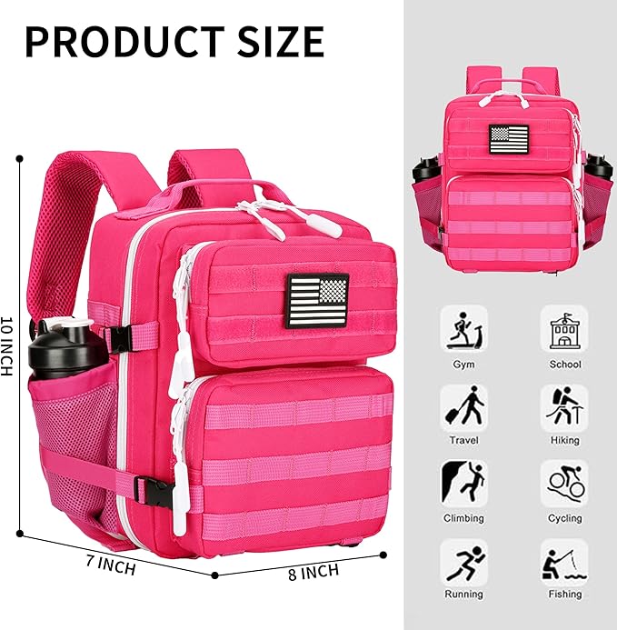 9L Mini Tactical Backpack for Men and Women, Tactical Backpack Small for Hiking, Small Tactical Bag (Rose Red)