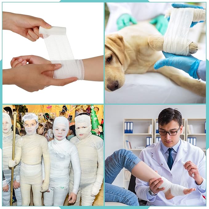 Treela 100 Rolls Gauze Bandage, 3 in x 5 Yards, Elastic Bandages Individual Packaging Sterile Non Latex First Aid Pads Medical Breathable Gauze Roll Wrap for Safety Wound Caring and Supplies
