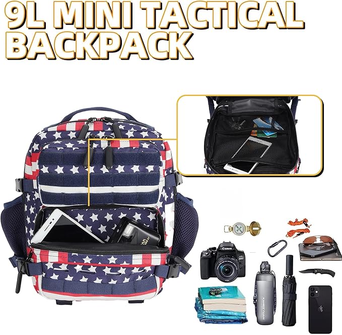 9L Mini Tactical Backpack 9L Assault Pack 9L Tactical Backpack Hiking Fitness Backpack(Striped Flag)