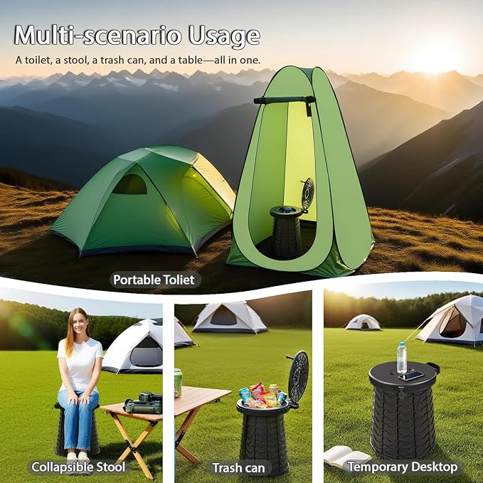 XXL Heavy Duty Portable Toilet for Adults - 880lbs Capacity, Adjustable Height up to 19.7", Collapsible Dual-Use Toilet & Stool for Camping, Truck Drivers, Construction Sites