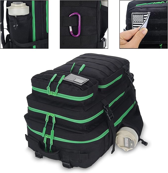 45L Tactical Assault Backpack - 3 Day Assault Pack with MOLLE Waterproof Rucksack (Back Green)