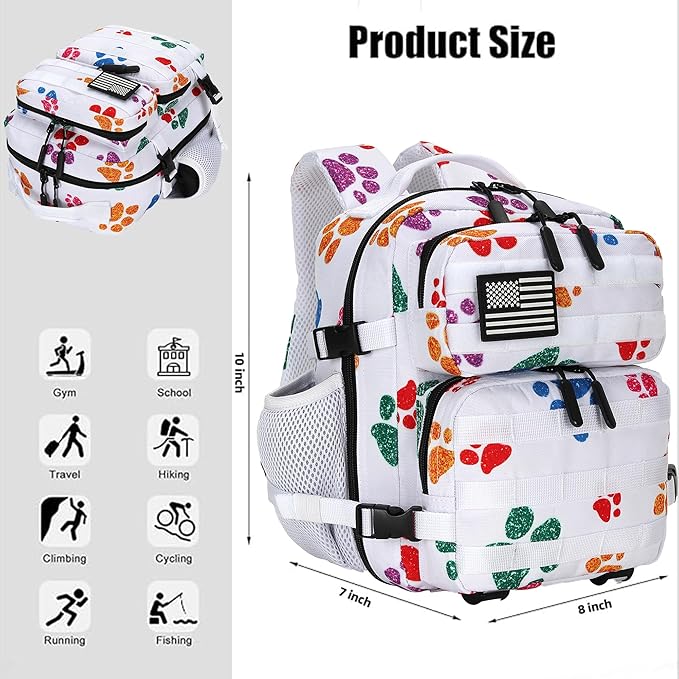 9L Mini Tactical Backpack for Men and Women, Tactical Backpack Small for Hiking, Small Tactical Bag (Colorful Cat's Paw)