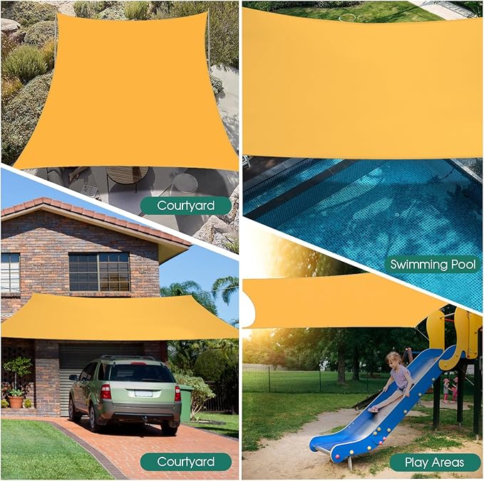 10' x 13' Sun Shade Sail, Rectangle Waterproof Canopy Awning UV Block Sunshade for Outdoor Patio Garden Terrace Backyard Pergola Sunscreen (Yellow) (Customization Acceptable)