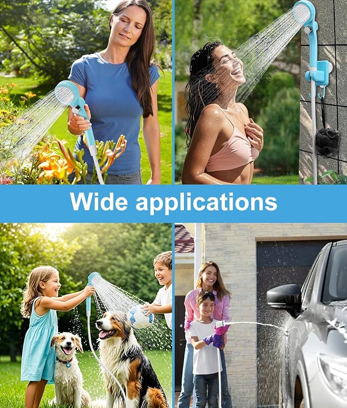 WADEO Portable Shower for Camping, 6000mAh Outdoor Electric Shower Rechargeable Pump with Intelligent Digital Display, Camping Shower Head Nozzle for Camping, Hiking, Traveling, Washing
