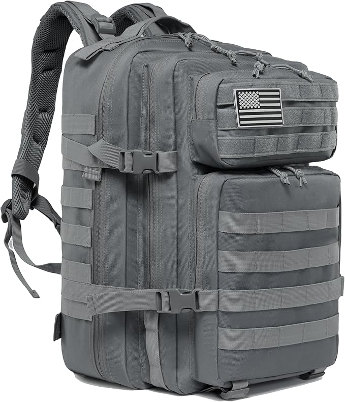 45L Military Tactical Backpack for Men & Women Bug Out Bag Assault pack Molle Daypack Hiking Trekking Rucksack(Grey)