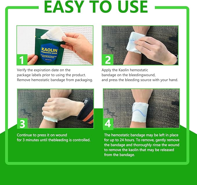 Rapid Clotting Hemostatic Gauze 3 inches x 5 feet, Kaolin Infused Bleed Stop and Quick Blood Clotting,Trauma First Aid, Tactical and Emergency Z-Fold Sterile (1)