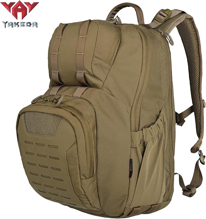 vAv YAKEDA 500D NylonTactical Military Backpack for Men,Fit 12.6-15.6 inches Laptop, Daily Bag for Hiking,hunting,running (Tan)