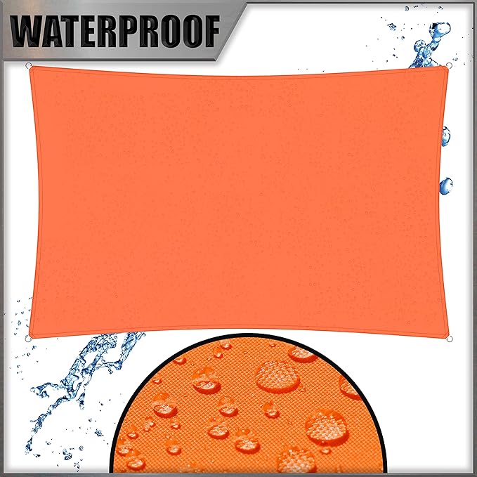 Amgo 10' x 10' Custom Size Orange Rectangle Square Waterproof Sun Shade Sail Order to Make UPF50+ AMWTPR0712 Canopy Awning, 98% UV Blockage Water Resistant, Backyard Patio Garden (We Customize)