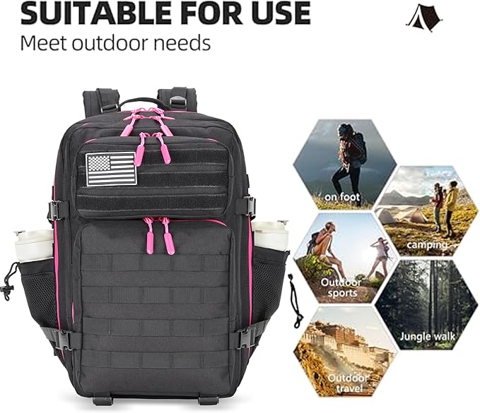 45L Tactical Assault Backpack 3 day assault pack with Molle Waterproof backpack Rucksack for Tactical Backpacks (Black Rose)