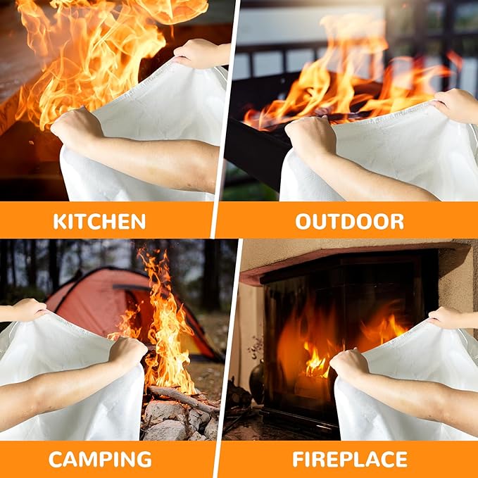 TYLIN Emergency Fire Blanket for Home & Kitchen 40” x 40” - 4 Pack, High Heat Resistant Fire Suppression Blankets for Home Safety, Kitchen, and Camping (4)