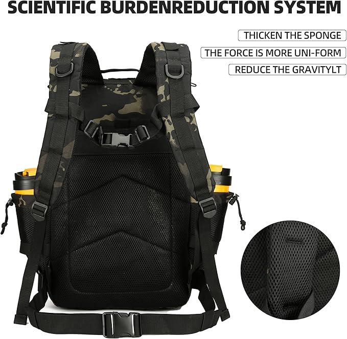 45L Tactical Assault Backpack 3 day assault pack with Molle Waterproof backpack Rucksack for Tactical Backpacks (Black Tie Dye)