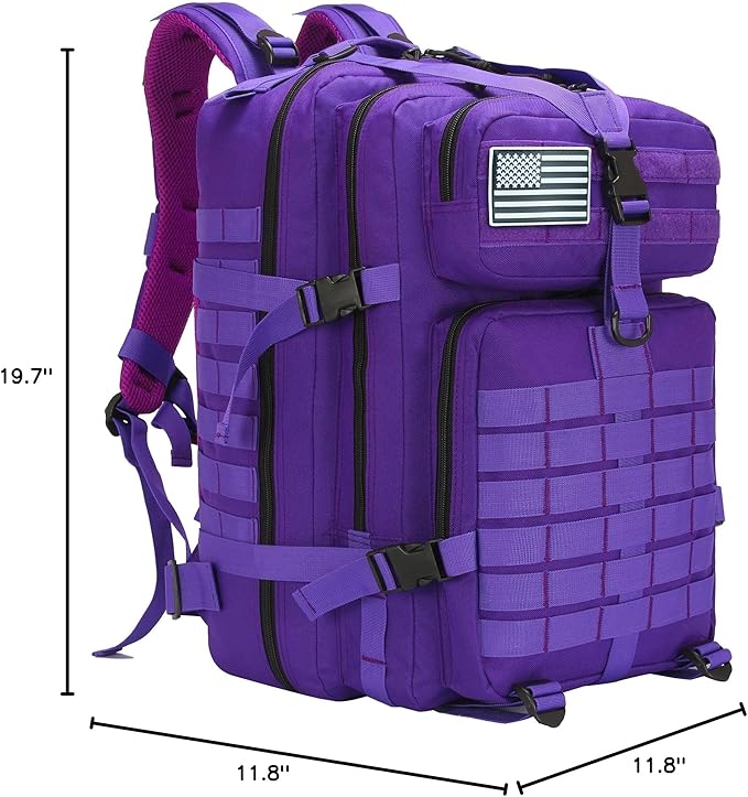 45L Military Tactical Backpack for Men & Women Bug Out Bag Assault pack Molle Daypack Hiking Trekking Rucksack(45L purple)
