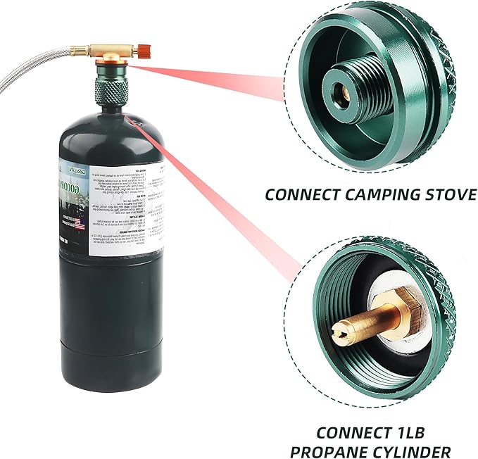 Camping Stove Adapter 1 Lb Propane Small Tank Input EN417 Lindal Valve Output Outdoor Cylinder LPG Canister Adapter for Outdoor Backpack Hiking 2PCS