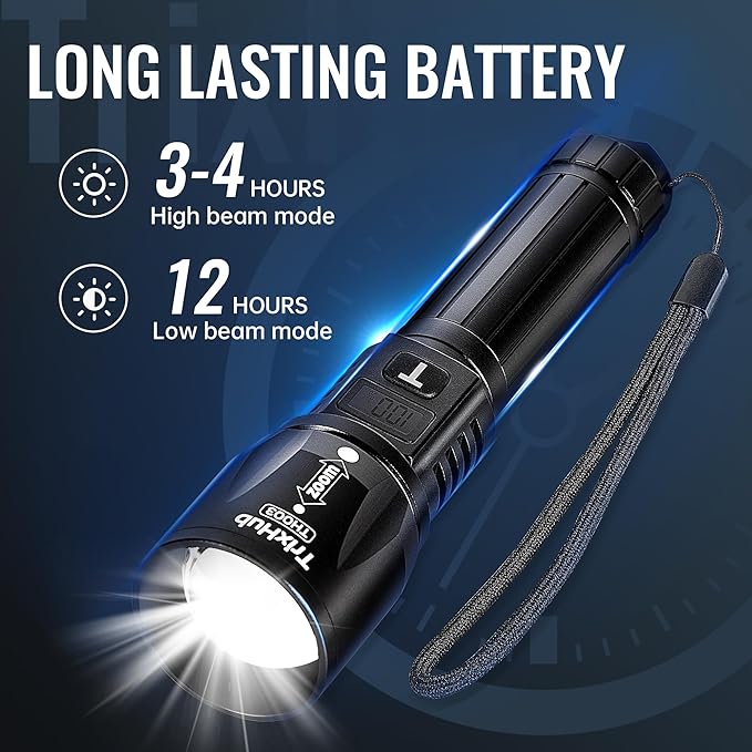 Rechargeable Flashlights 2Pack High Lumens, 5Mode Rechargeable Flashlights with LCD Digital Display, Super Bright Flashlight Adjustable Tactical Flash Light, High Powered LED Flashlight for Emergency