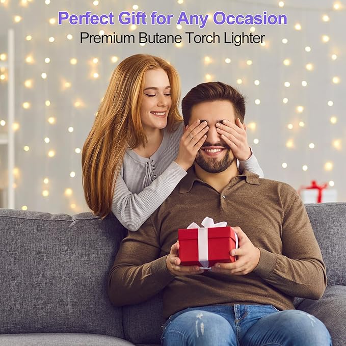 Butane Torch Lighter, 0-90°Rotating Angle Butane Lighter, Refillable Kitchen Torch with Safety Lock, Adjustable Flame for Soldering (Purple and Black)