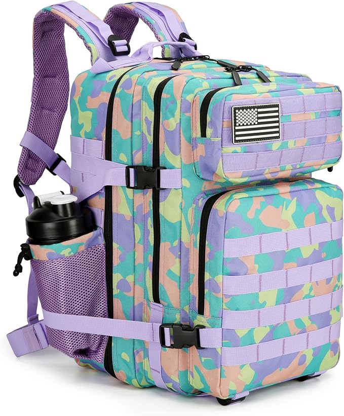 45L Tactical Assault Backpack 3 day assault pack with Molle Waterproof backpack Rucksack for Tactical Backpacks (PurpleGreenYellow)