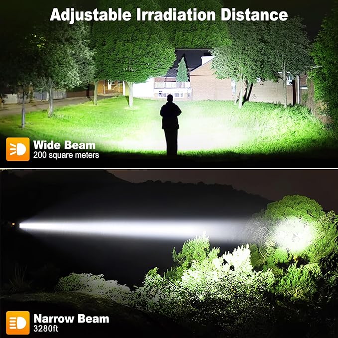 Rechargeable Flashlights 90000 High Lumen, 10000 ɱAh ΒATTERY LED Flashlight with Cob-Light for Home, Super Bright Flash Light 7 Modes, IPX7 Waterproof for Outdoor Camping