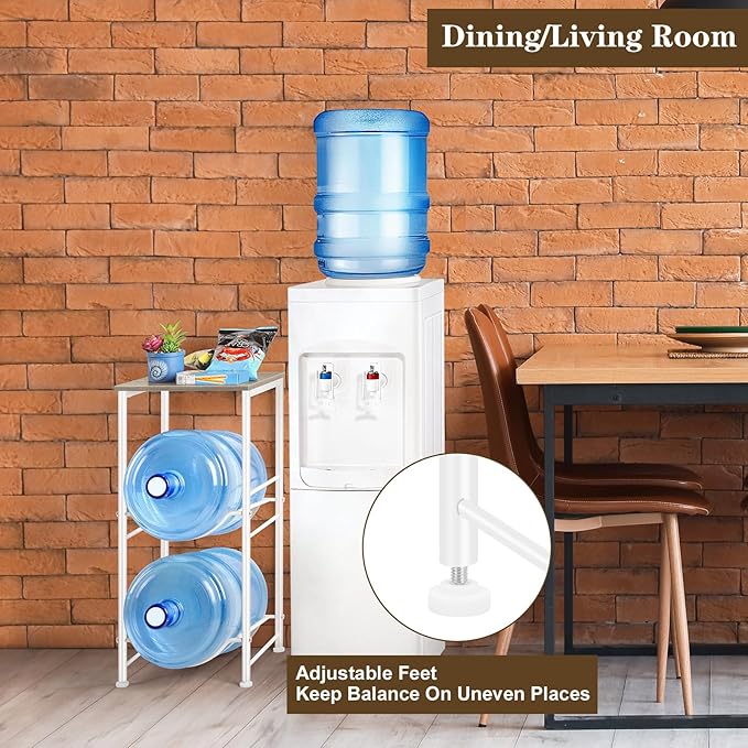 5 Gallon Water Jug Holder Water Cooler Dispenser with Top Shelf, 5 Gal Water Bottle Holder with 2 Slots Metal Frame for Kitchen, Dining Room, Office, Light Grey