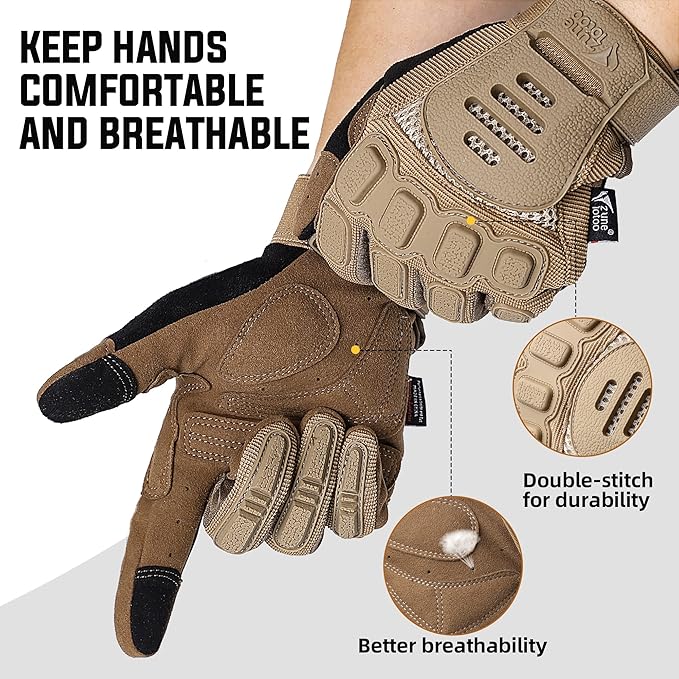 ZUNE LOTOO Touchscreen Tactical Gloves Men with TPR Finger Impact Protection & Palm Padded for Motorcycle Airsoft Paintball Range Work