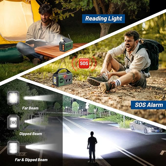 20000mAh Solar Hand Crank Emergency Radio - NOAA Weather Alert AM/FM Radio with Power Bank, 3 Mode Flashlight, Reading Lamp, USB-C & SOS - Essential for Power Outages, Survival Kits, Camping