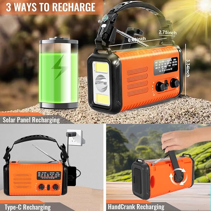 20000mAh / 74000mWh Emergency Radio, Solar Hand Crank Radio AM/FM/NOAA Weather Radio, Battery Powered with Cell Phone Charger, SOS Alarm, Flashlight & Reading Lamp for Emergencies Hurricane Camping