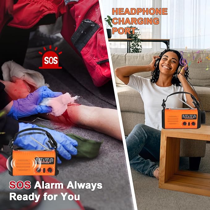 20000mAh / 74000mWh Emergency Radio, Solar Hand Crank Radio AM/FM/NOAA Weather Radio, Battery Powered with Cell Phone Charger, SOS Alarm, Flashlight & Reading Lamp for Emergencies Hurricane Camping