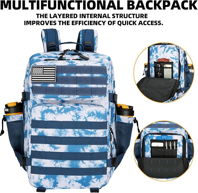 45L Tactical Assault Backpack 3 day assault pack with Molle Waterproof backpack Rucksack for Tactical Backpacks (Blue coral)