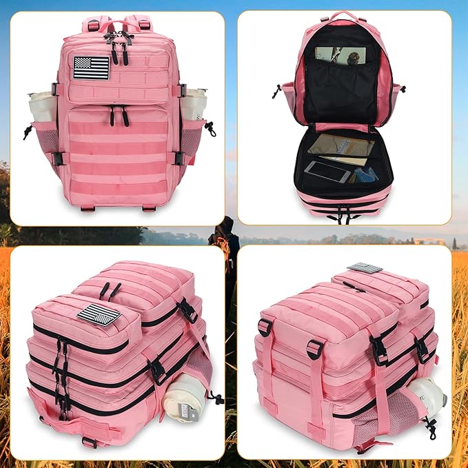 25L Tactical Backpack for Men Women Military Backpack Army Assault Pack Molle Backpack Small Bug Out Bag Travel Rucksack Daypack (Pink)