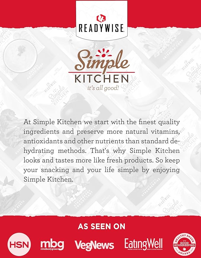 READYWISE - Simple Kitchen Freeze Dried Raspberries, 22 Servings, Vegan, Gluten Free, Healthy Snack, Survival Food, Dried Fruit, Raspberries