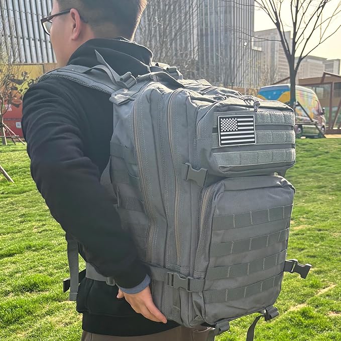 45L Military Tactical Backpack for Men & Women Bug Out Bag Assault pack Molle Daypack Hiking Trekking Rucksack(Grey)